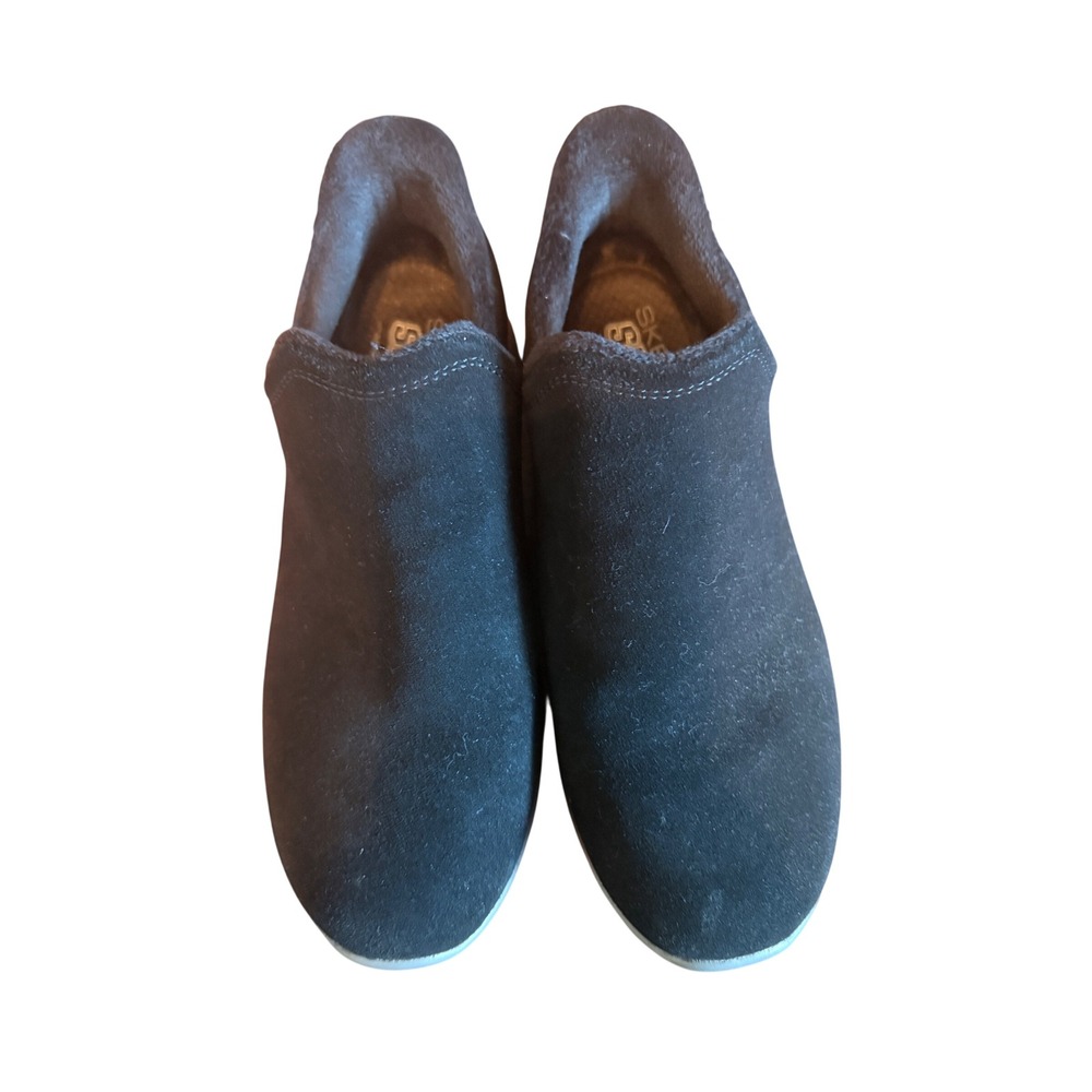 Skechers Slip-ins Women Black Suede Faux‎ Fur Air-Cooled Memory Foam Sneakers